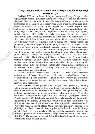 serbiya va avstriya-vengriya xix asr oxirlaridagi siyosiy aloqalar — DOC