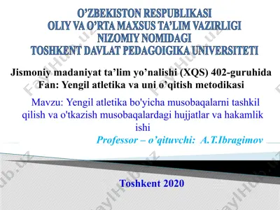 yengilatletika bo'yicha musobaqalarni tashkil qilish va o'tkazish musobaqalardagi hujjatlar va hakamlikishi — PPTX