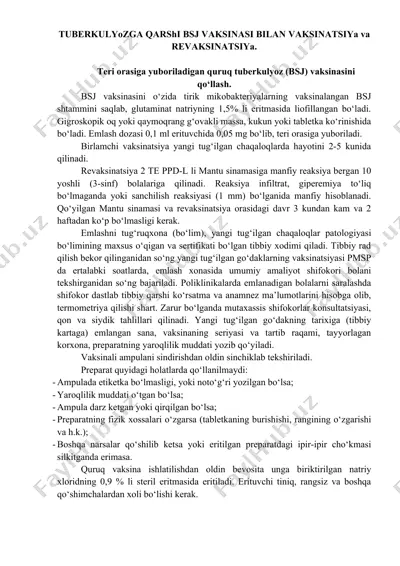 tuberkulyozga qarshi bsj vaksinasi bilan vaksinatsiya va revaksinatsiya — DOCX