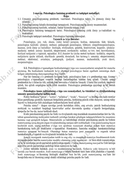 psixologiya fanining predmeti va tadqiqot metodlari — PDF