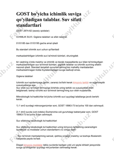 gost bo'yicha ichimlik suvi talablari — DOCX