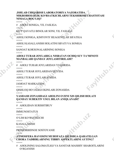 mikrobiologik ko‘rsatkichlarni tekshirish chastotasi — DOCX