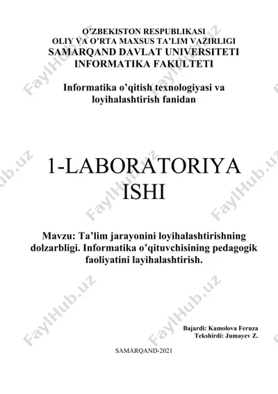 informatika o’qitish texnologiyasi va loyihalashtirish fanidan laboratoriya ishi — DOCX