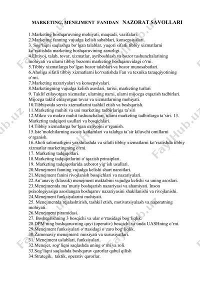 marketing va menejment fanidan nazorat savollari — DOCX