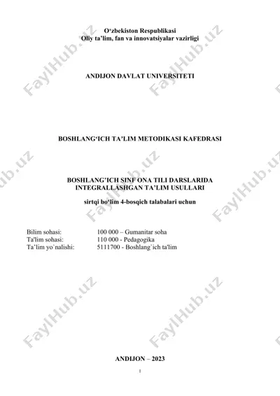 boshlang’ich sinf ona tili darslarida integrallashgan ta’lim usullari fanining maqsadi, vazifasi va predmeti — DOC