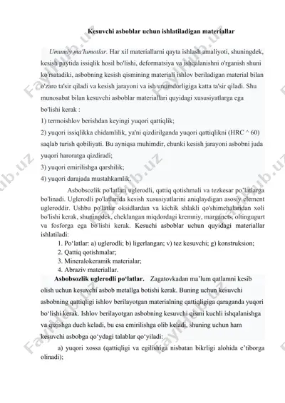kesuvchi asboblar uchun ishlatiladigan materiallar — DOCX