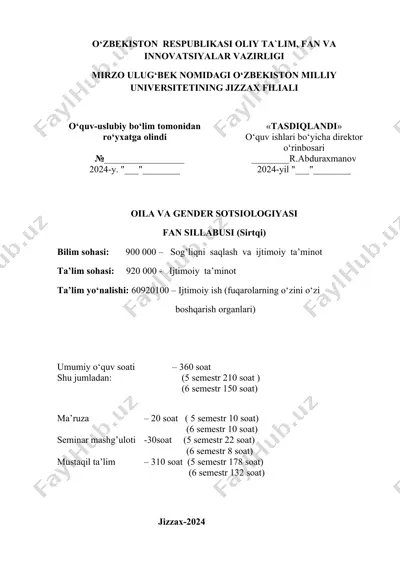 oila va gender sotsiologiyasi fan sillabusi — DOC