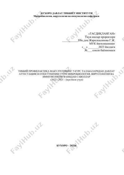 mikrobiologiya, virusologiya va immunologiya fanidan savollar — DOC