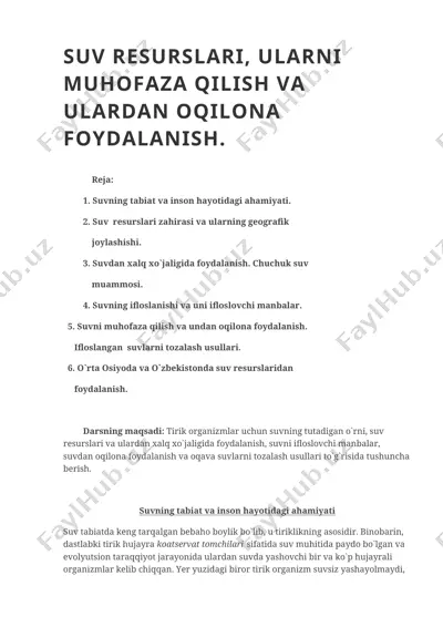 suv resurslari haqida ma'lumotlar — DOCX