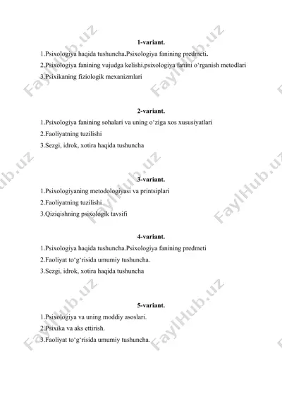 psixologiya fanining predmeti — DOCX