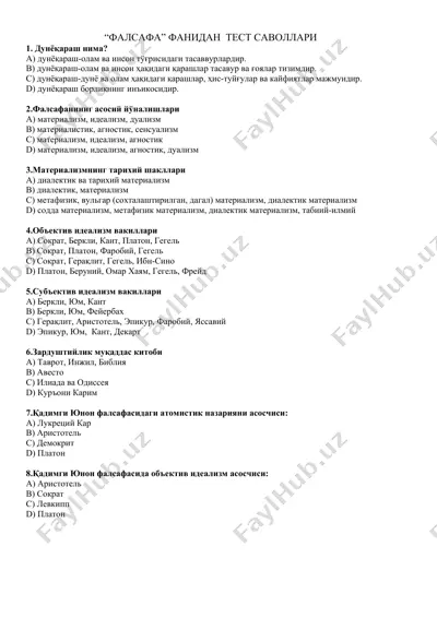 "falsafa" fanidan test savollari — DOC