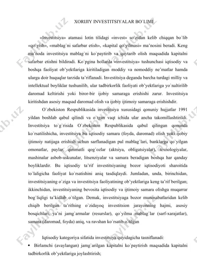 xorijiy investitsiyalar bo`limi — DOCX