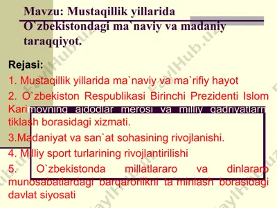 o'zbekistonning mustaqillik yillari — PPT