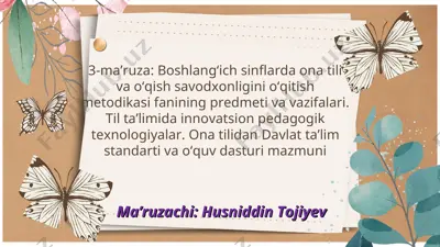 ona tili va o‘qish savodxonligini o‘qitish metodikasi — PPT