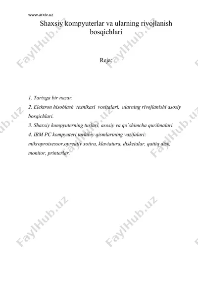 shaxsiy kompyuterlar va ularning rivojlanish bosqichlari — DOC