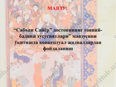 “сабъаи сайёр” достонининг ғоявий-бадиий хусусиятлари” мавзусини ўқитишда концептуал жадваллардан фойдаланиш — PPTX