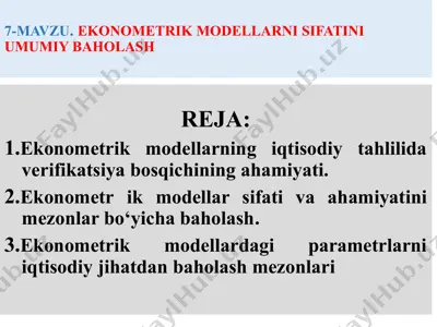 ekonometrik modellarning sifatini umumiy baholash — PPTX