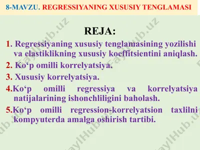 regressiyaning xususiy tenglamasi — PPTX