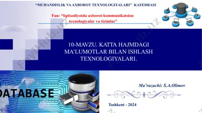 kattahajmdagi ma’lumotlar (bigdata) qayta ishlash texnologiyalari — PPTX