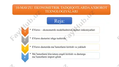eviews – ekonometrik modellashtirish dasturi — PPTX