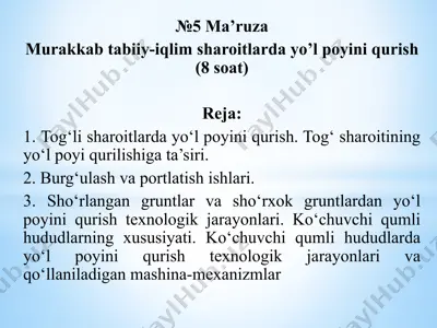 yo'l poyi qurish texnologiyasi — PPTX