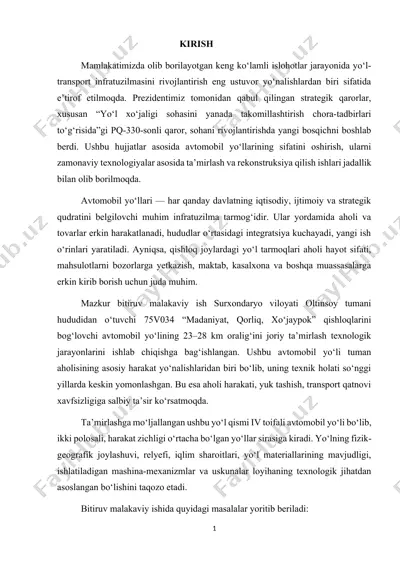 avtomobil yo‘llarining ta'mirlash va rekonstruksiya qilish — DOCX