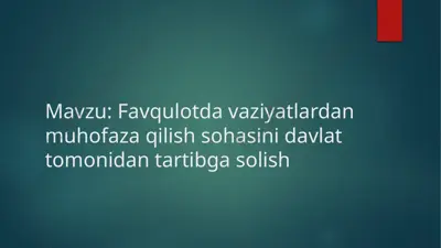 favqulotdavaziyatlardan muhofaza qilish sohasi davlat tomonidan tartibga solish — PPTX