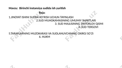 birinchi instansiyasida ish yuritish — PPTX