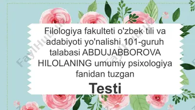 testi mavzu: psixik rivojlanish va uning davrlashtirish muammosi — PPTX