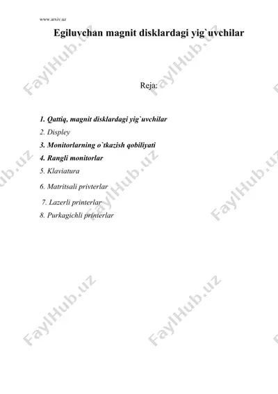 еgiluvchan magnit disklardagi yig`uvchilar — DOC