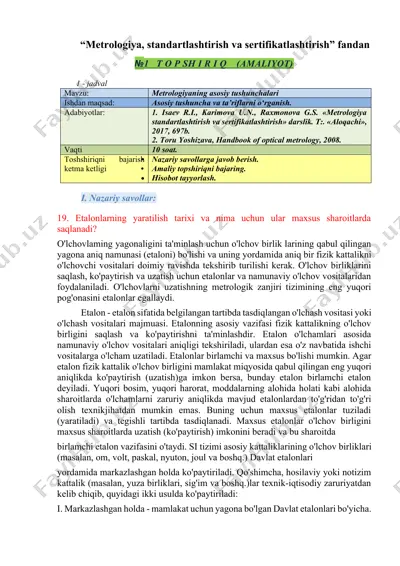 metrologiyaning asosiy tushunchalari — DOCX