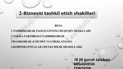 biznesni tashkil etish shakillari — PPTX