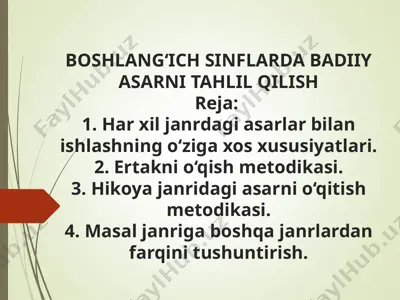badiiy asarlar ustida ishlash bosqichlari — PPT