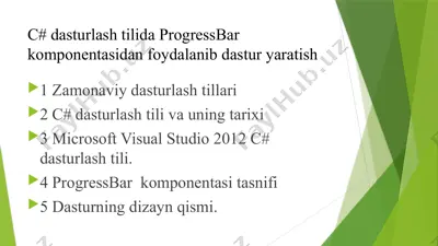 c# dasturlashtilida progress bar komponentasidan foydalanib dastur yaratish — PPTX