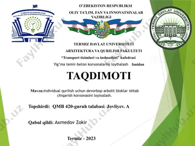 arbolit bloklarini ishlab chiqarishning texnologik jarayoni — PPTX