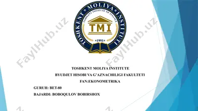 toshkent moliya institutining byudjet tashkiloti va g'aznachilik fakulteti — PPTX