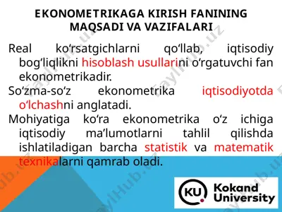 ekonometrika kirish fanining maqsadi va vazifalari — PPTX