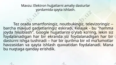 elektron hujjatlarni amaliy dasturlar yordamida qayta ishlash — PPTX
