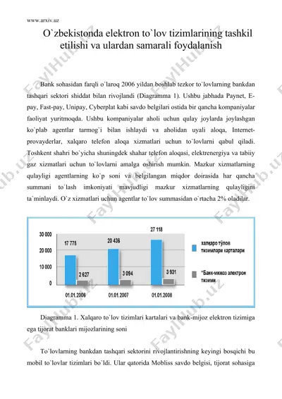 o`zbekistonda elektron to`lov tizimlarining tashkil etilishi va ulardan samarali foydalanish — DOC