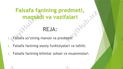falsafa fanining predmeti, maqsadi va vazifalari — PPTX
