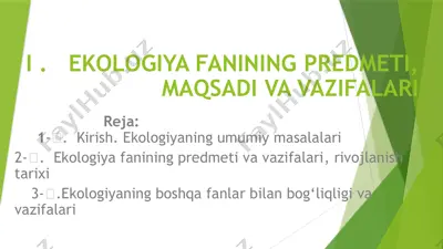 ekologiya fanining maqsadi va vazifalari — PPTX