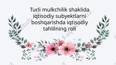 turli mulkchilik shaklida iqtisodiy subyektlarni boshqarishda iqtisodiy tahlilning roli — PPTX