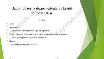 jahon bozori xalqaro valyuta va kredit munosabatlari — PPTX