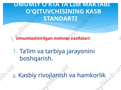 umumiy kasb standarti va mehnat vazifalari — PPTX