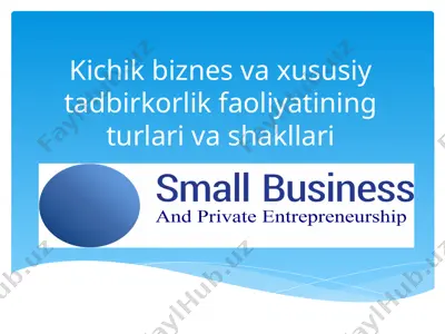 kichik biznes va xususiy tadbirkorlik faoliyatining turlari va shakllari — PPTX