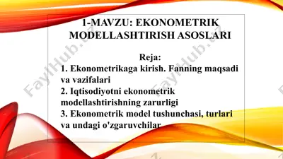 ekonometrik modellashtirish asoslari — PPTX