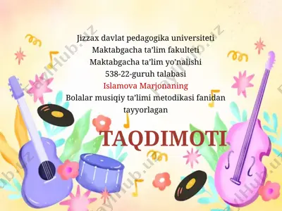 mtt damusiqiy ta'lim metodikasi bo'yicha ishlar — PPTX