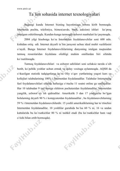 ta`lim sohasida internet texnologiyalari — DOC