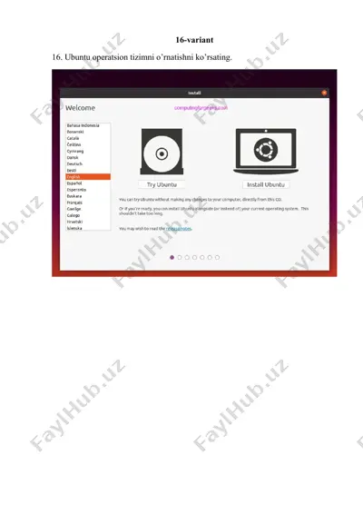 ubuntu operatsion tizimni o’rnatish — DOCX