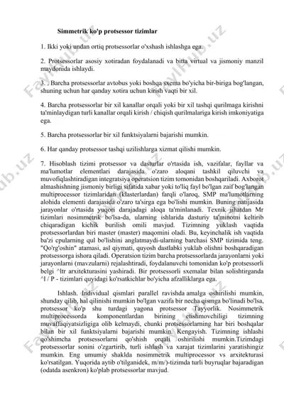 simmetrik ko'p protsessor tizimlar — DOCX
